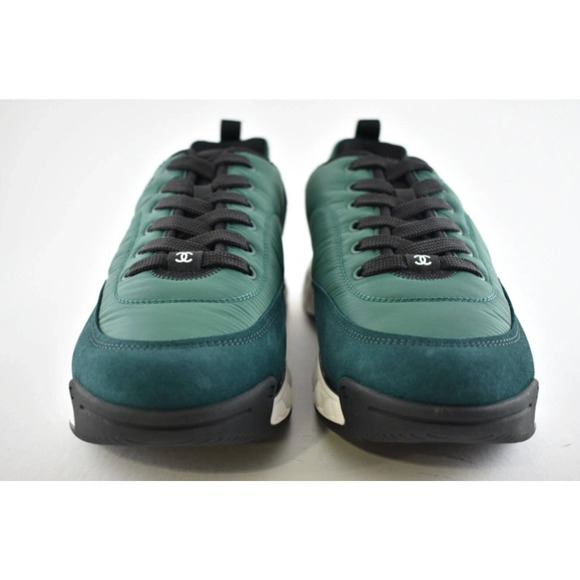 Chanel 21A Mens Green Black White CC Logo Lace Up Low Top Trainer Sneaker 44 11 - Picture 4 of 9